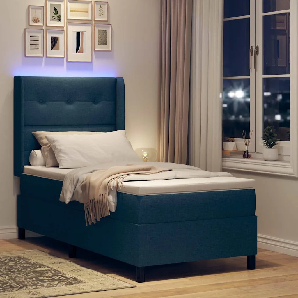 Letto a Sorgente LED con materasso Blu 80 x 200 cm Tessuto