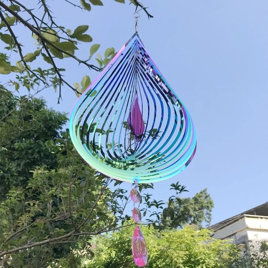 Specchio in alluminio inox riflettente 3D rotante gong per vento per casa e giardino, decorazione appesa, colorata (20*43cm)