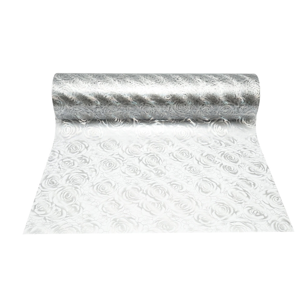 Rotolo pellicola protettiva per tavolo in PVC siliconato – modello rose Materiale: PVC siliconato trasparente  Dimensioni rotolo: 0,80 × 20 m Breckner Germany