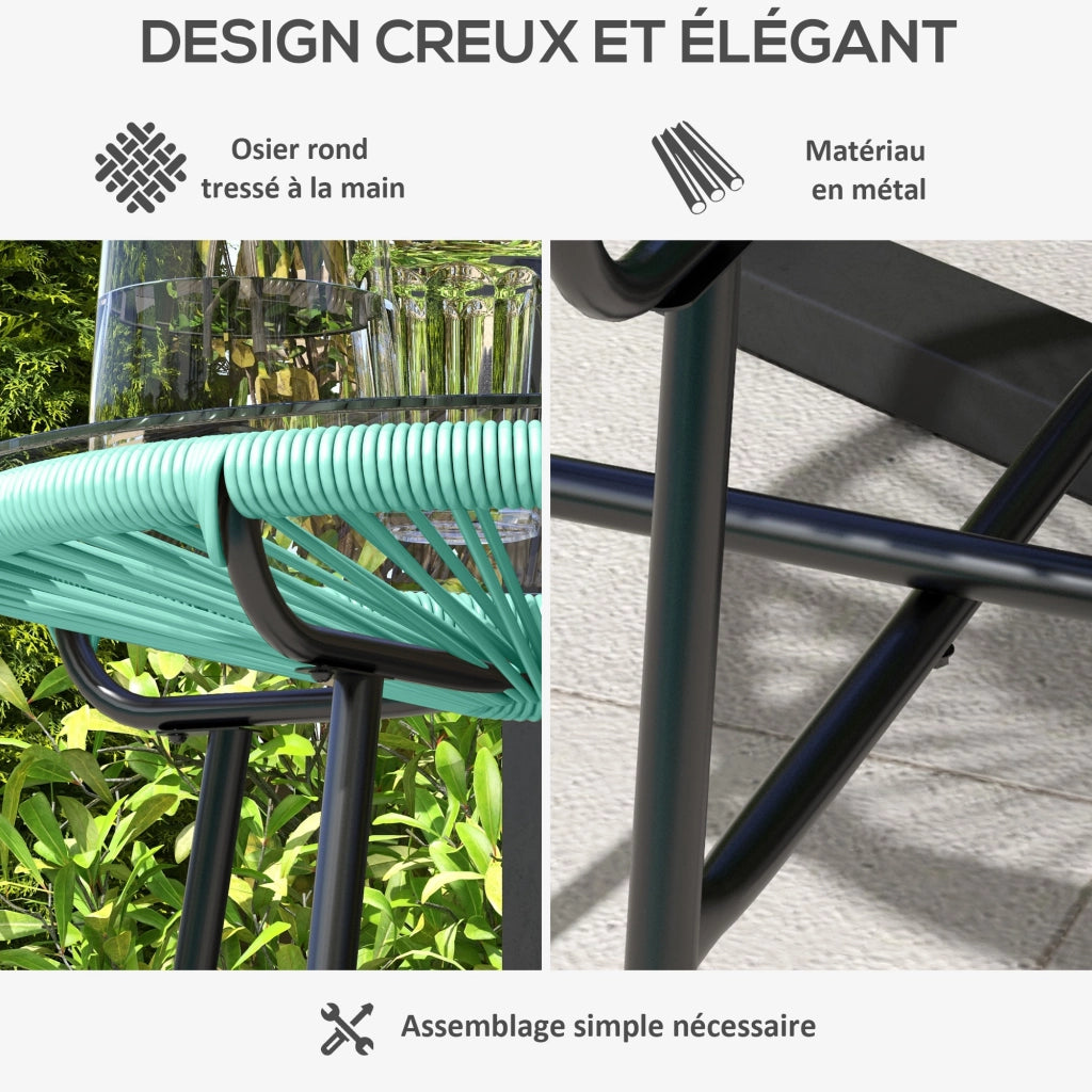 Tavolino da giardino rotondo in resina effetto rattan con piano in vetro temperato e gambe in metallo ¨C Minimal ¨C ?50xH50 cm