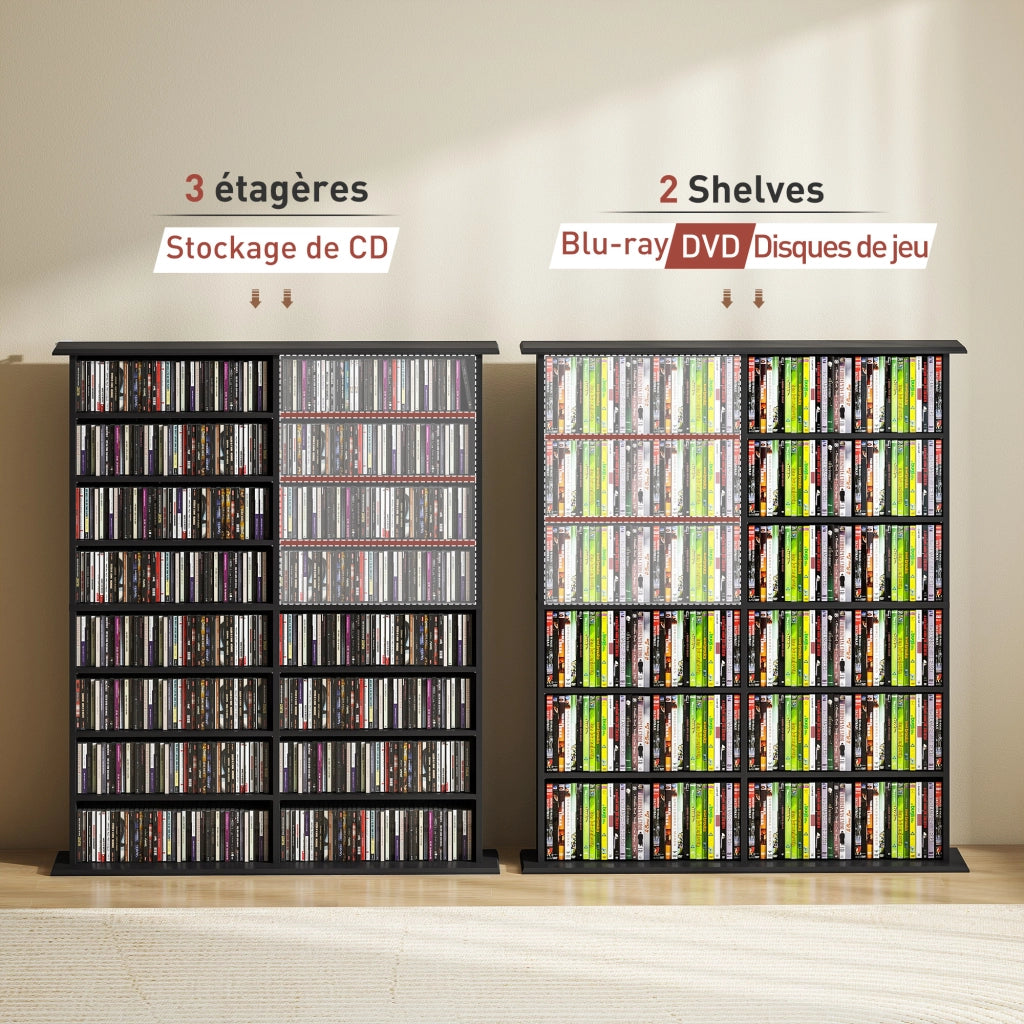 Libreria per CD e DVD con 16 scomparti e 12 ripiani regolabili ¨C zephmum ¨C nero