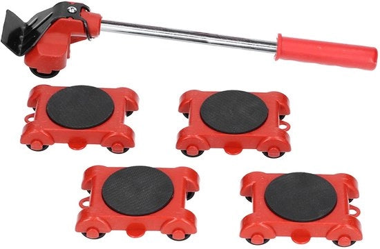 Sistema di sollevamento mobili 150 kg - Kit di rotelle per mobili - Strumento di trasporto mobili - Regolatori di scorrimento - 5 pezzi - Costruito con acciaio A3 di alta qualità e ABS - Rotelle per mobili