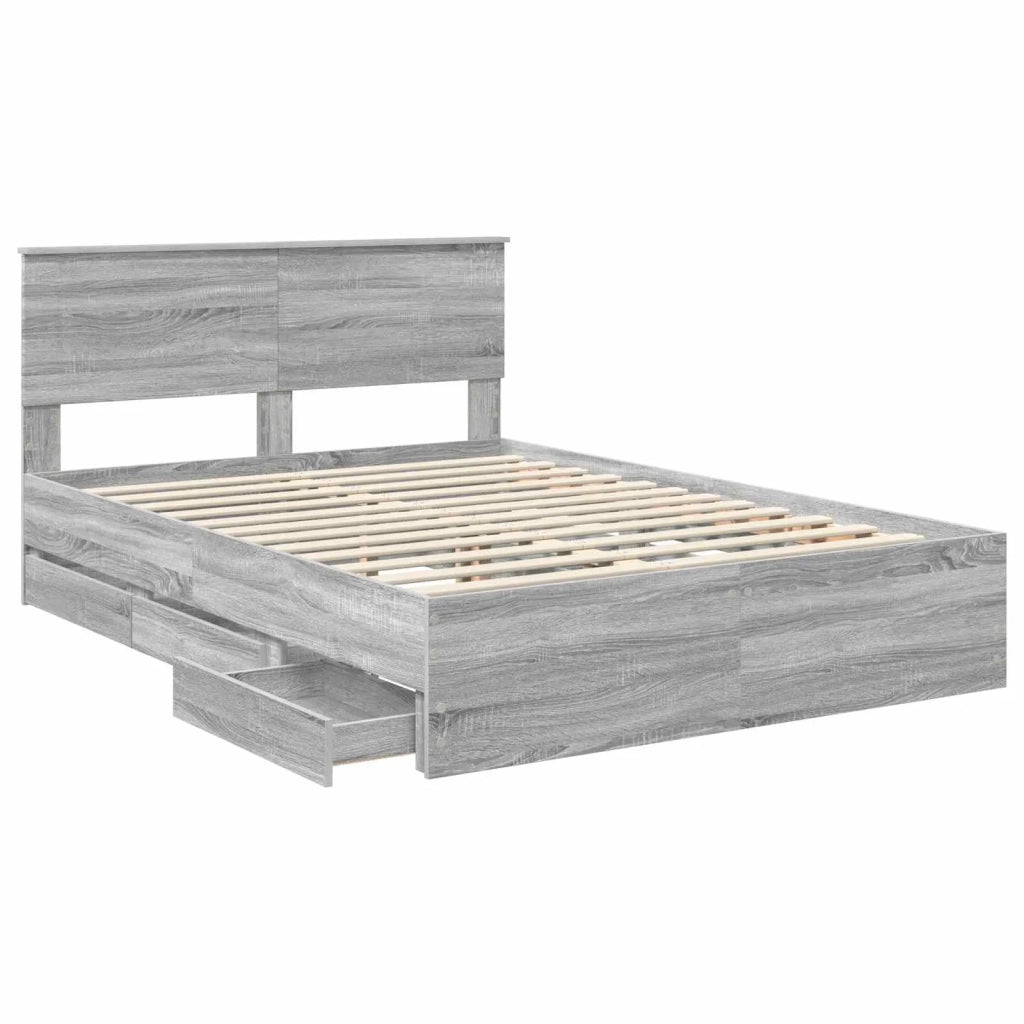 Letto matrimoniale | Letto per adulti | Struttura del letto con cassetto Grigio Sonoma 160 x 200 cm