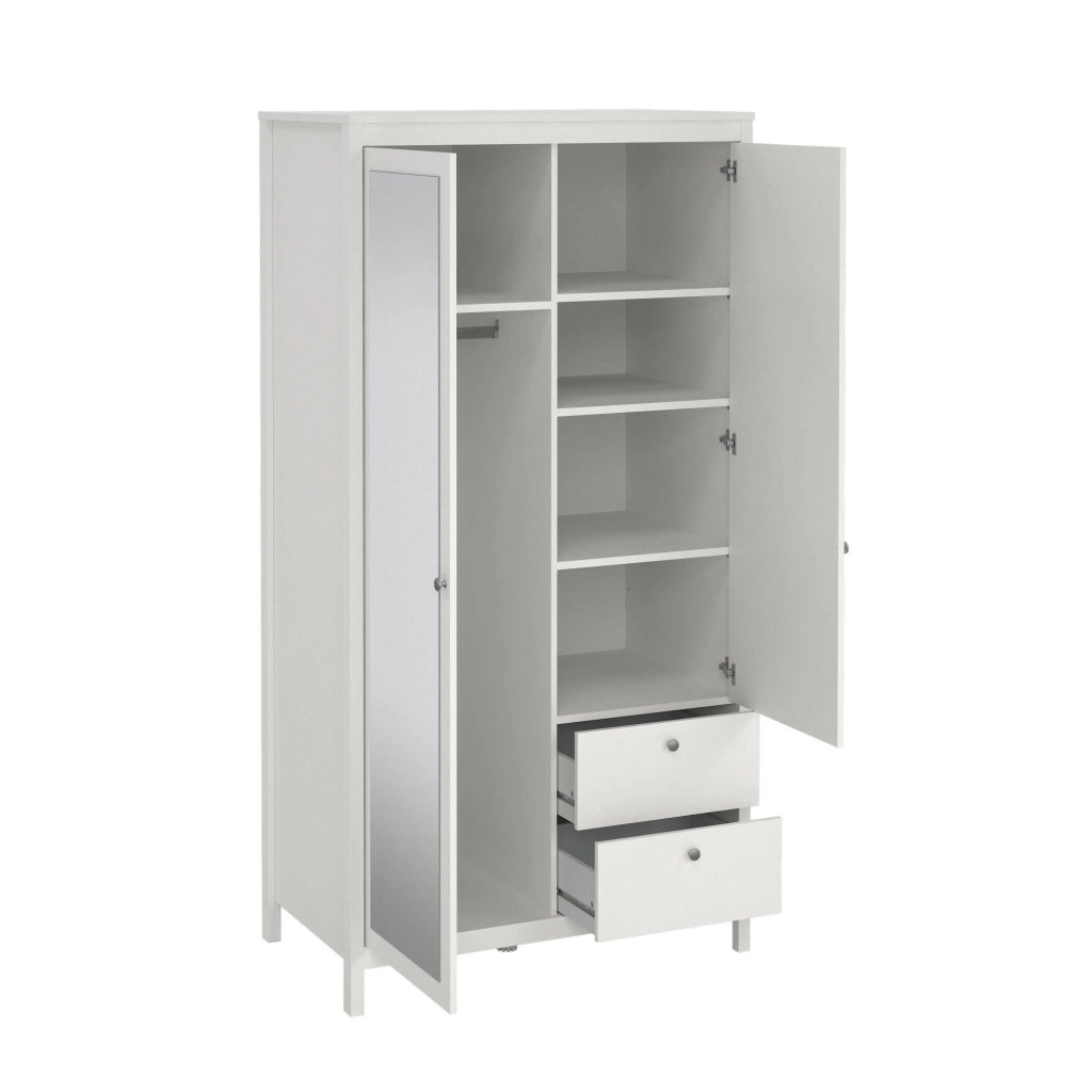 Guardaroba 2 ante Lagertha, Mobile camera da letto, Cabina armadio portabiti, Armadio appendiabiti, 102x58 h199 cm, Bianco