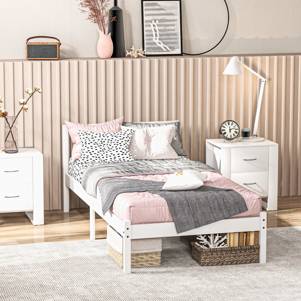 Letto singolo con testiera e rete a doghe ¨C zephmum ¨C in legno di pino bianco 208x96x70 cm