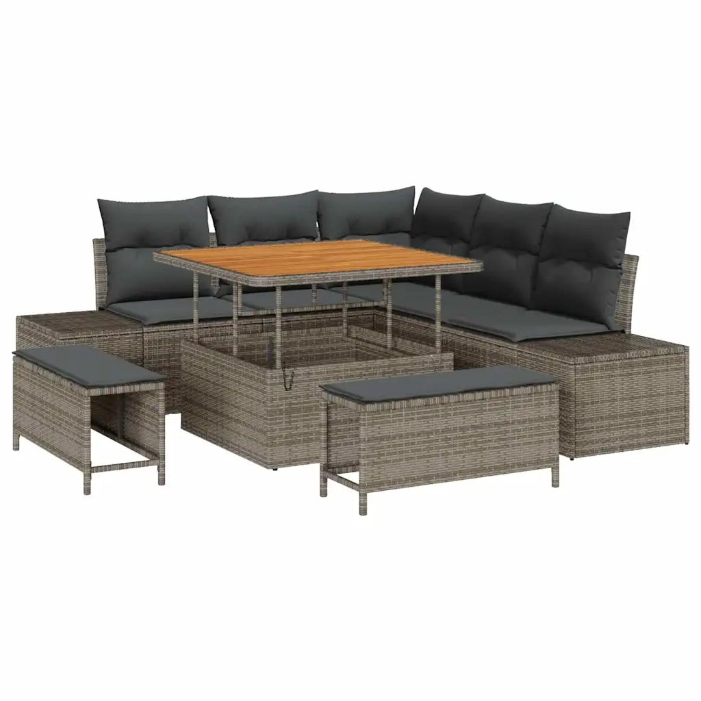 Set Divano da Giardino con cuscino 8 pcs Grigio Poly Rattan