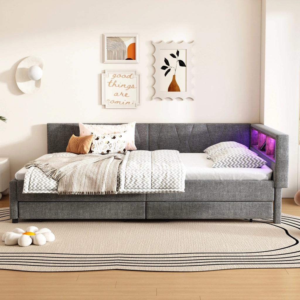 Letto giorno funzione divano letto lino grigio 140x200 cm