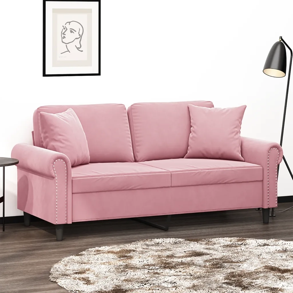 Divano a 2 Posti con Cuscini-Sofa 2 Posti con Cuscini Rosa 140 cm in Velluto 259718