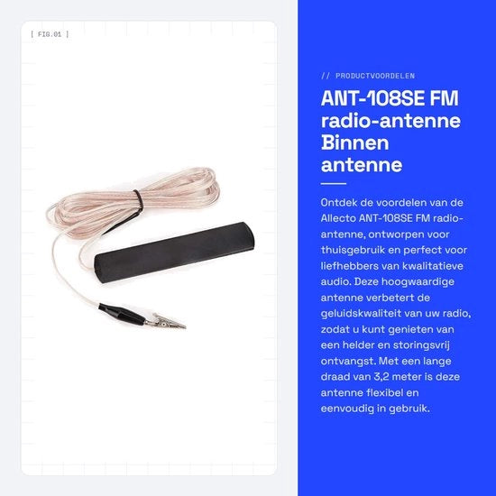 Antenna FM per Interno - 3,2 m di Cavo - Potenziamento 5 dB - Materiale di Alta Qualità - Alta Durata
