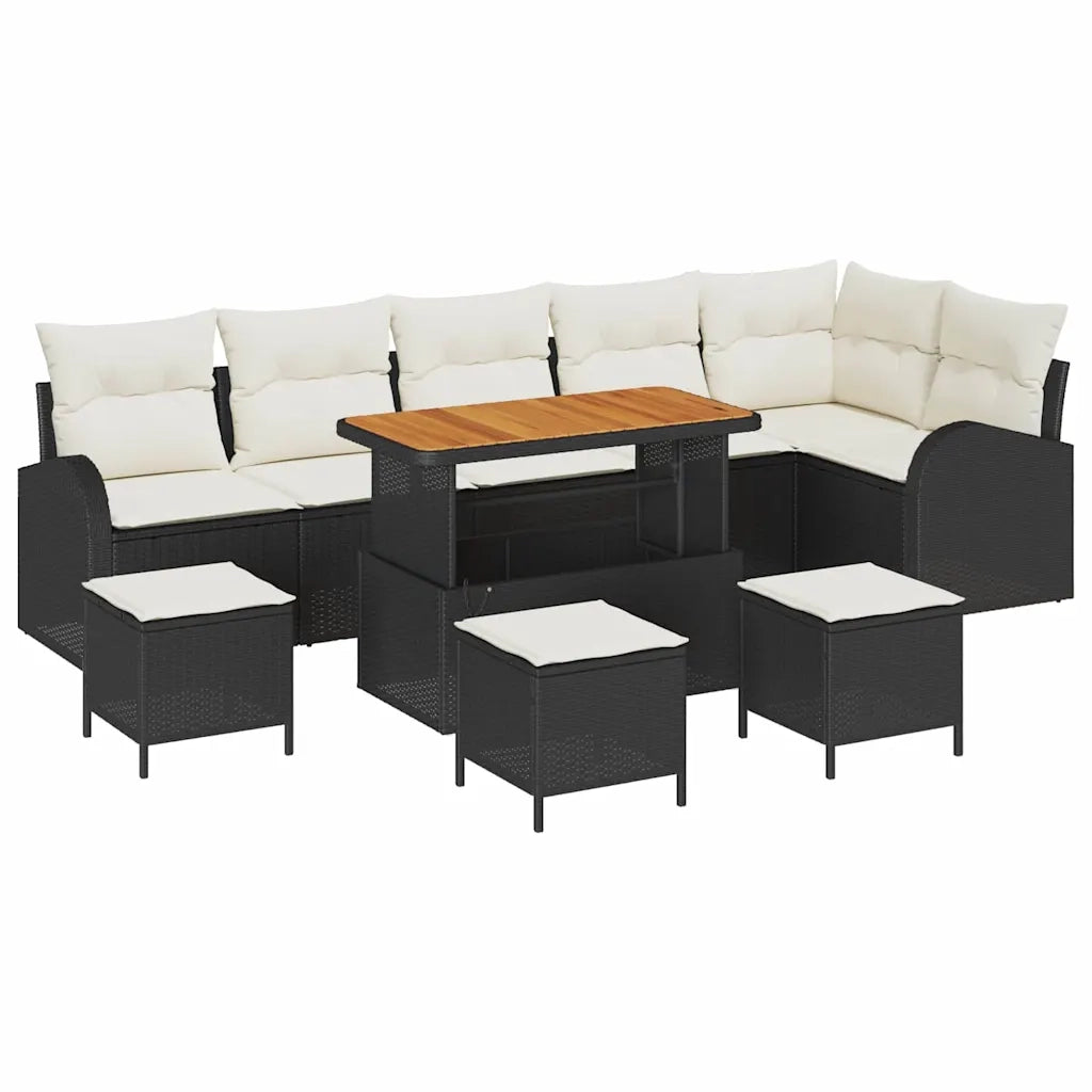 Set Divano da Giardino con cuscino 10 pcs Nero e Crema 3364370