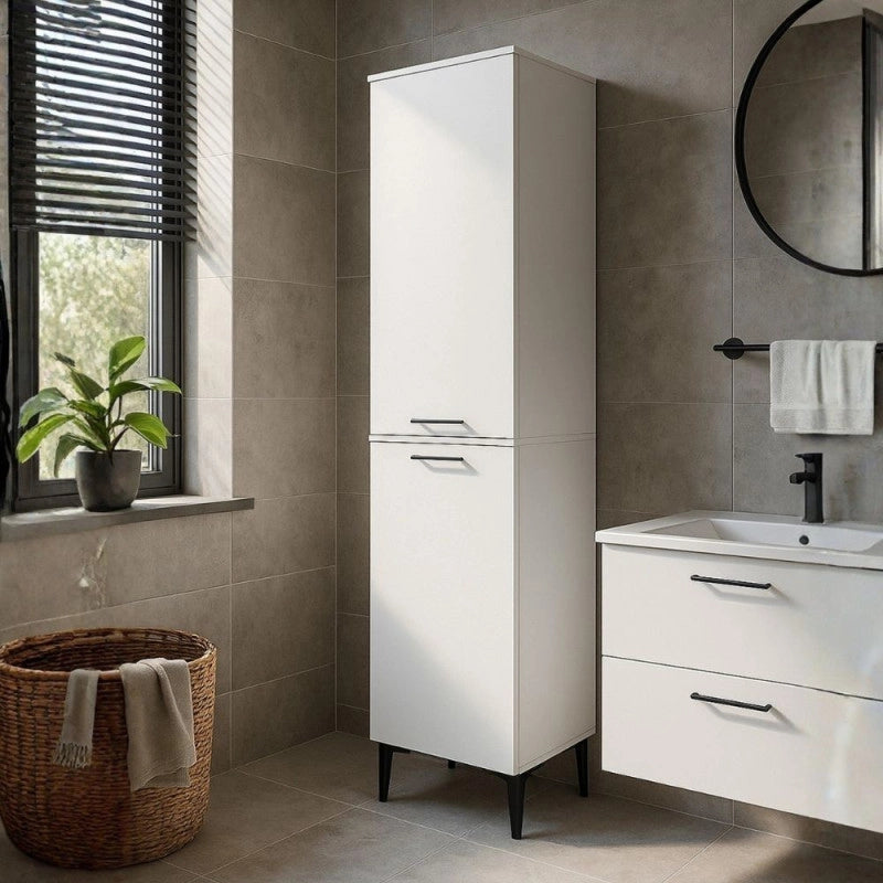 Mobile multiuso Singa con cesto porta biancheria colore bianco