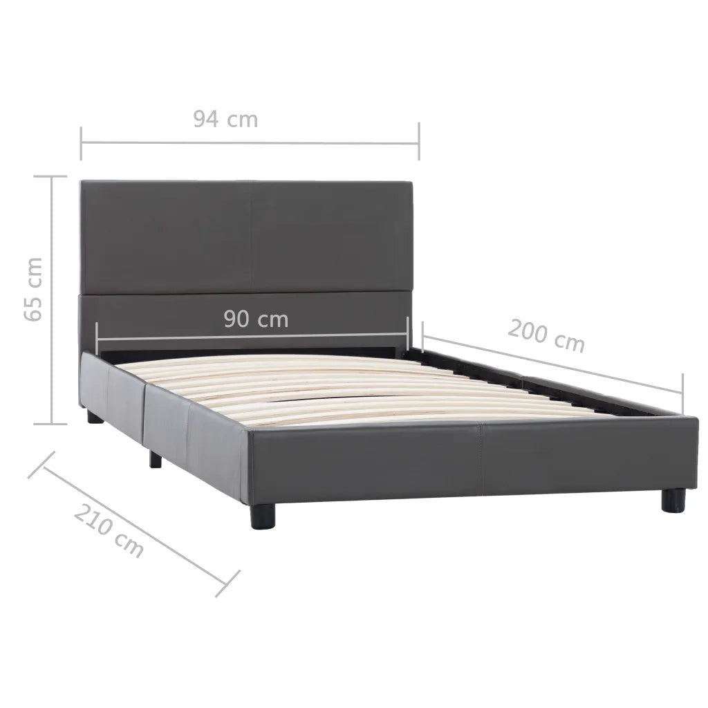 Letto singolo | Letto per adulti | Giroletto Grigio in Similpelle 90x200 cm