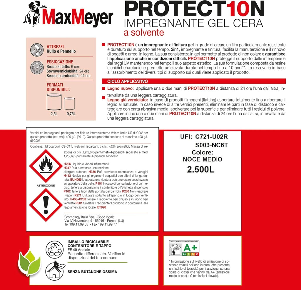 Impregnante a Solvente per Esterni PROTECT10N, Noce Medio, 2.5L
