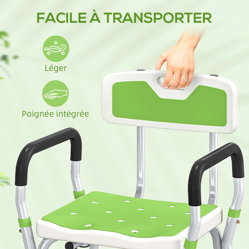 Sgabello da Doccia ¨C Xylo ¨C Altezza Regolabile Bianco e Verde 56,5x53,5x87cm