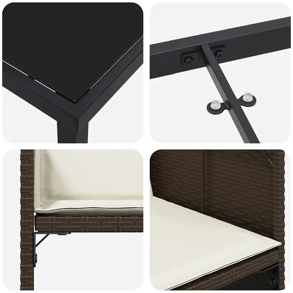 Set da Pranzo per Giardino con cuscino 5 pcs Marrone polyrattan 3379985