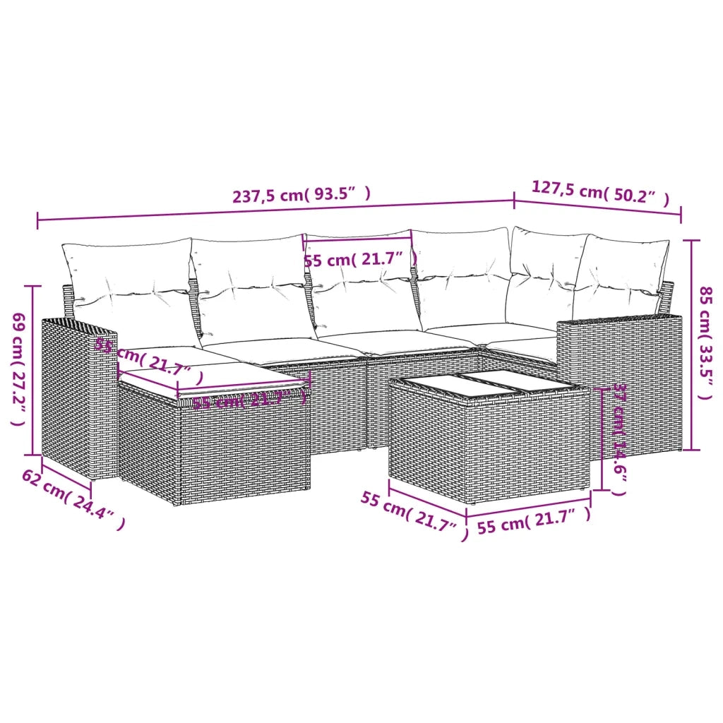 Set Divani da Giardino 7 pz con Cuscini Beige in Polyrattan 3219259