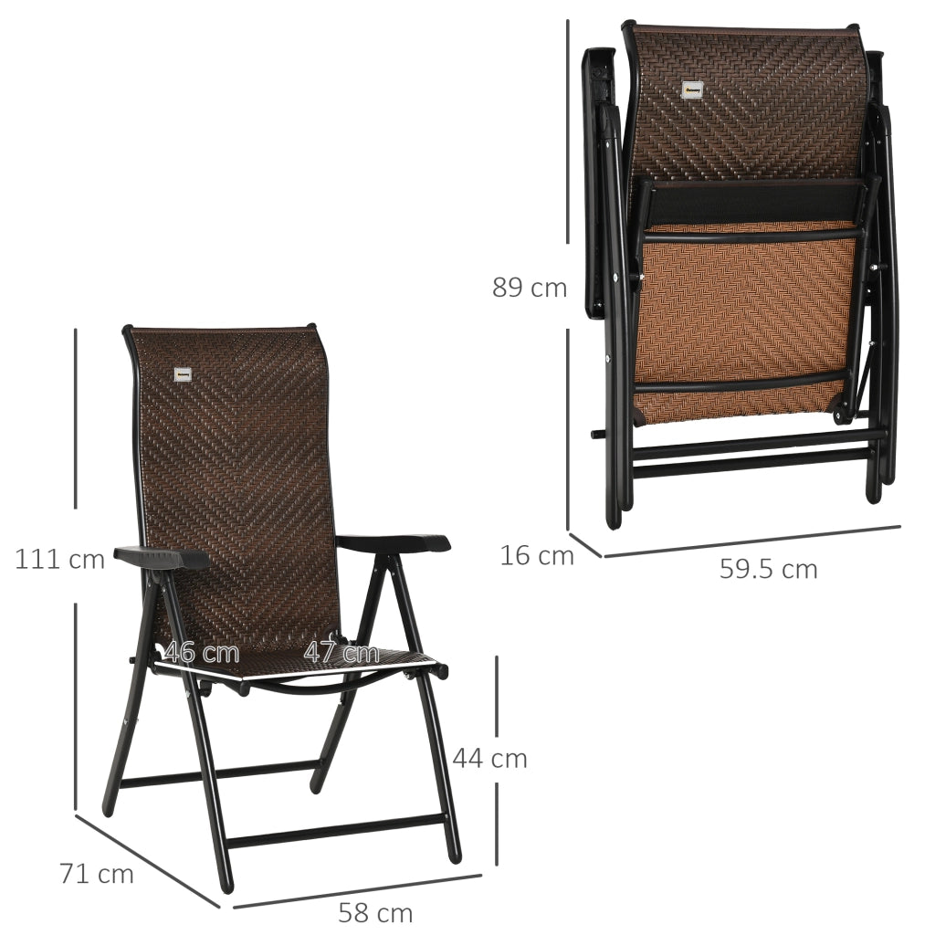 Sedia pieghevole con braccioli schienale regolabile in 7 posizioni realizzata in polyrattan per giardino e patio.