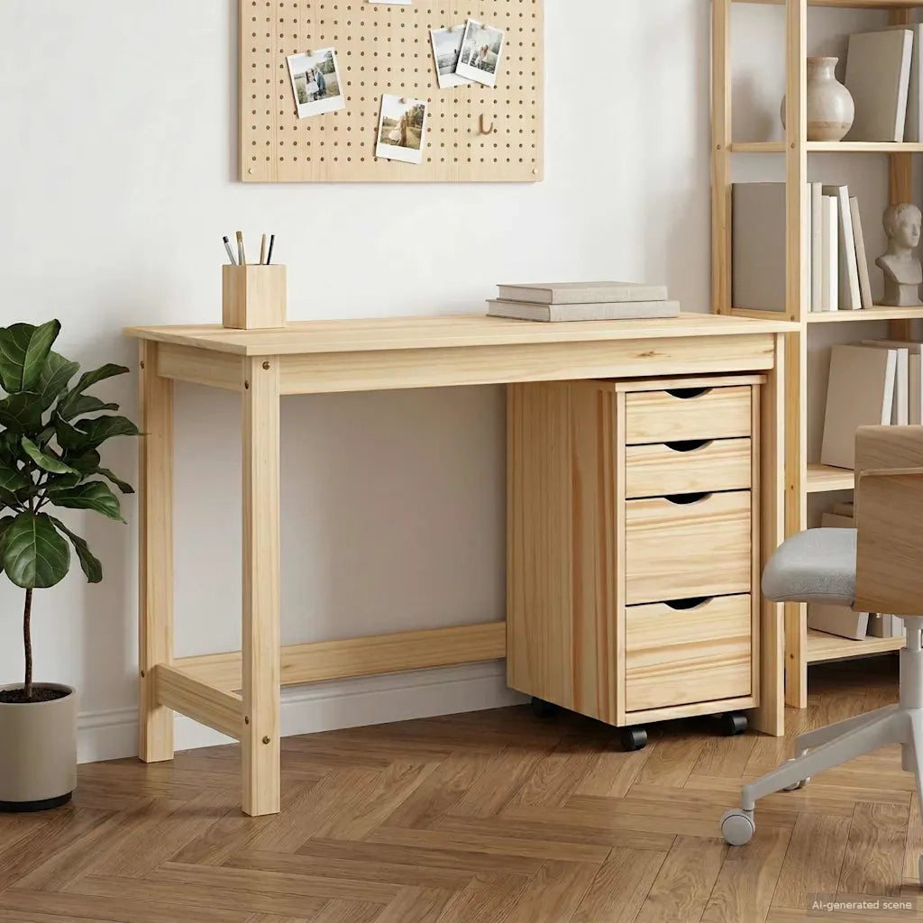 Set Scrivania | Tavolo da Ufficio e mobiletto su ruote MOSS 2 pz Marrone