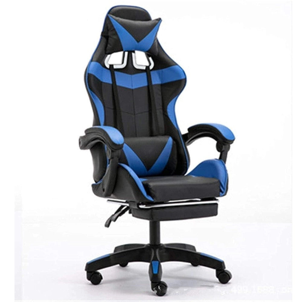 Trade Shop - Sedia Poltrona Ufficio Casa Ecopelle Cuscino Lombare Poggiatesta Piedi Blu Nero -