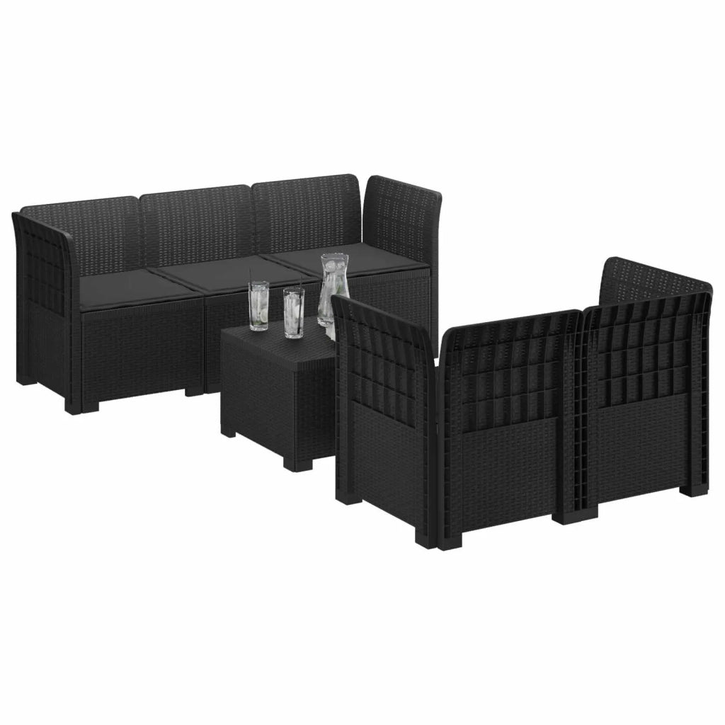 Divano da Giardino 5 Posti con Cuscini Stile Rattan PP 3443891