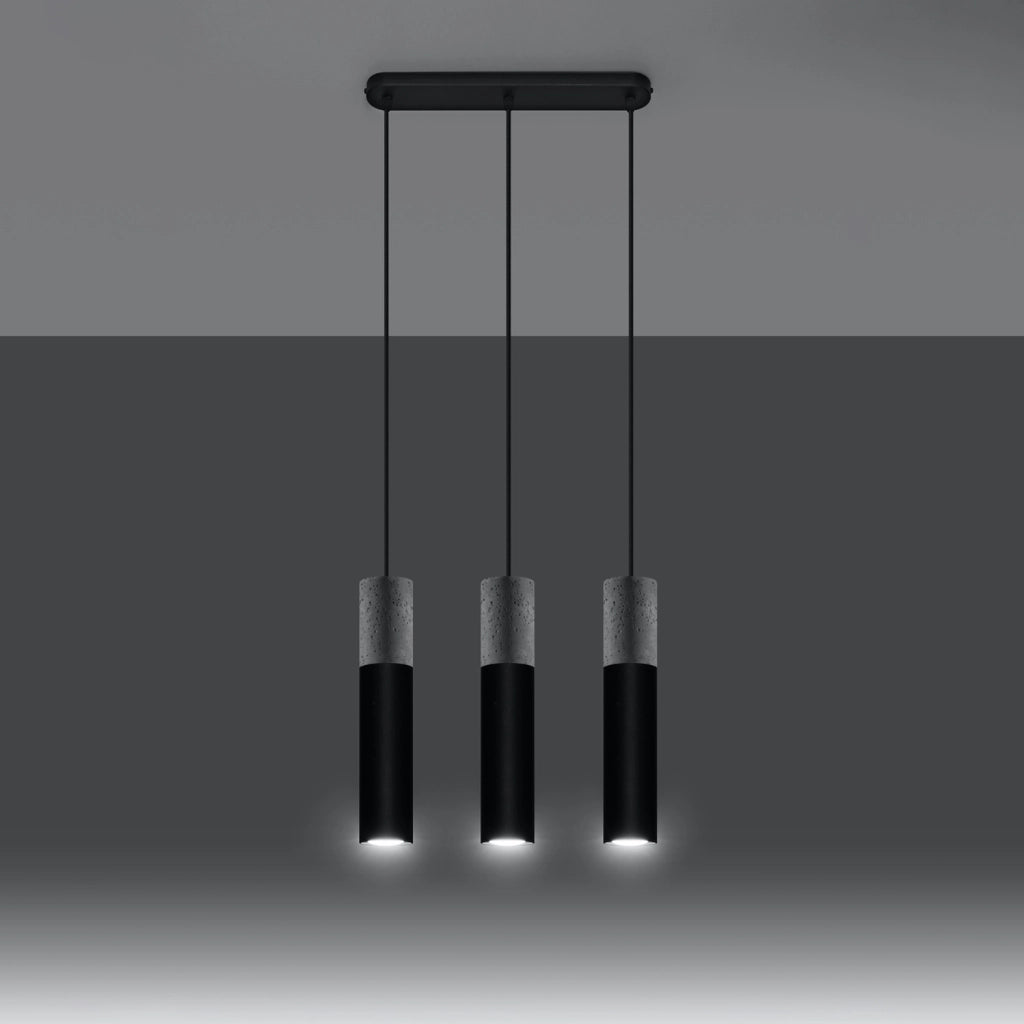 Lampada a sospensione in acciaio e cemento a 3 luci Persian Indigo Borigio 45x6x90cm