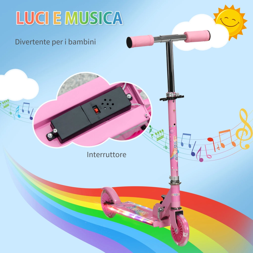 Monopattino pieghevole bambini 3-7 anni ¨C Xylo ¨C rosa 2 ruote altezza regolabile 67x30x63-76 cm