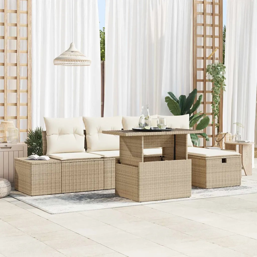 Set Divano da Giardino 6 pcs Beige polyrattan 3361200