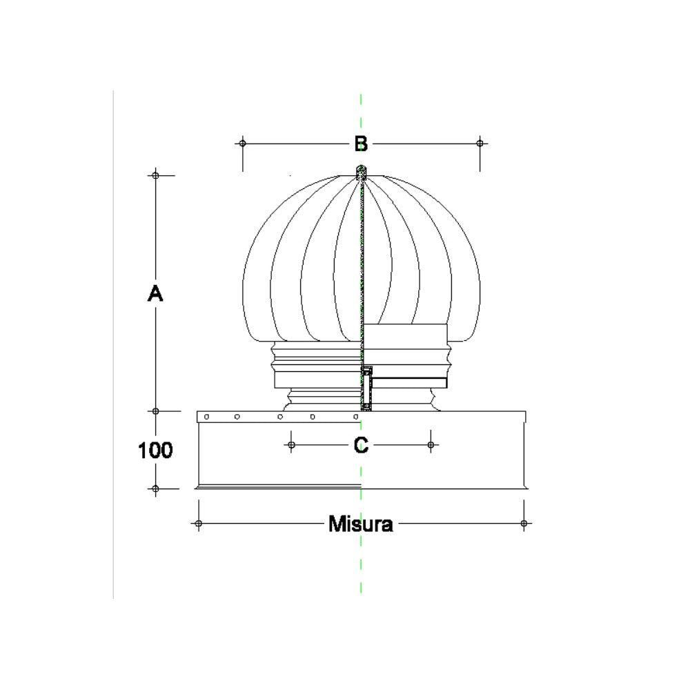 Fumaiolo da 42x52cm base rettangolare tipo radiante eolico inox aisi 304