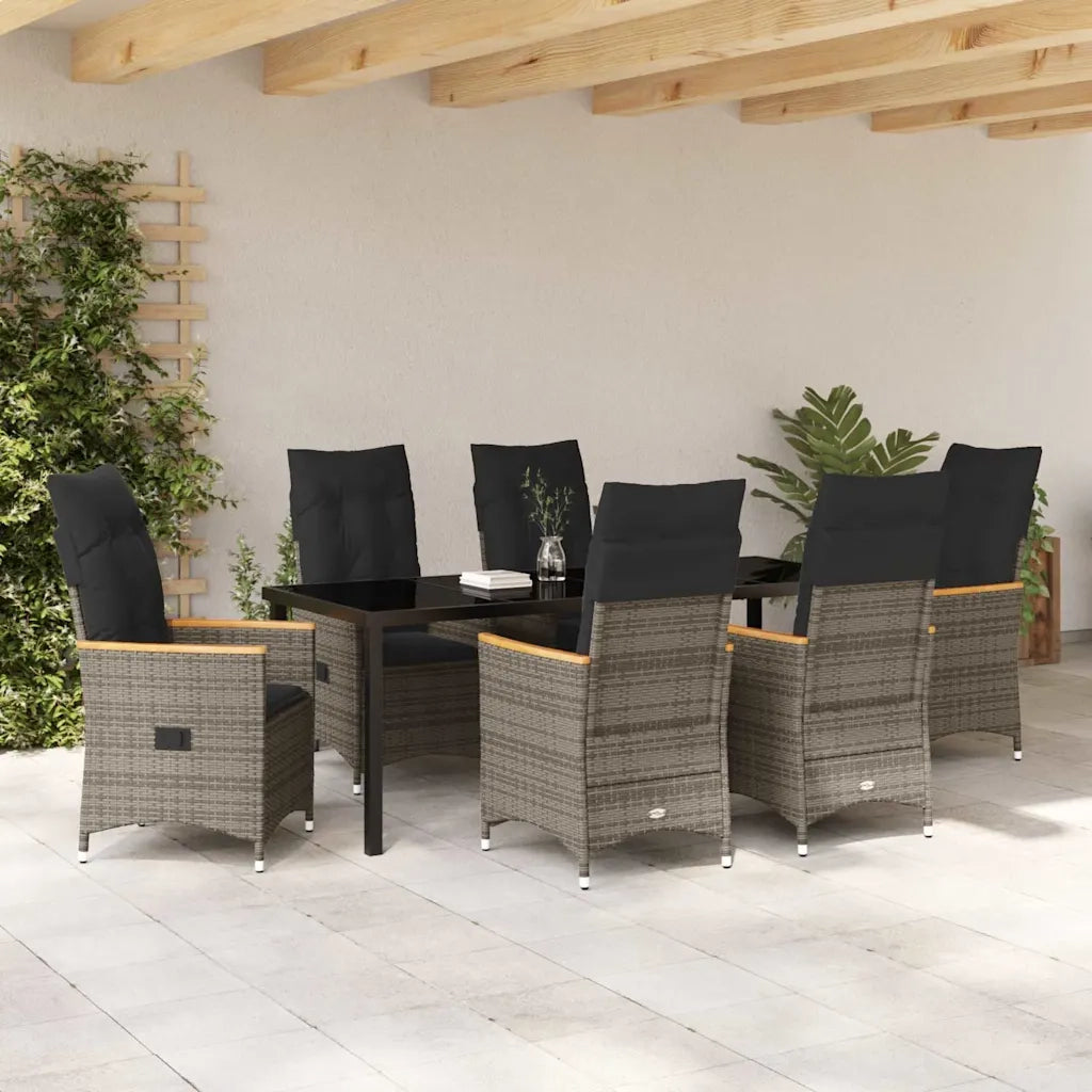Set da Pranzo per Giardino con cuscino 7 pcs Grigio polyrattan 3379623