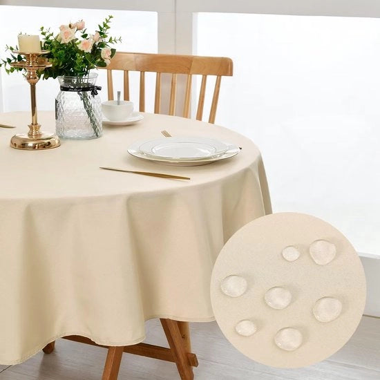 Tavolino Beige Coperta Ronda 160cm, Impermeabile e Resistente alle Macchie, Coperta da Cucina e da Esterno per Sala da Pranzo, Giardino, Feste, Matrimoni o Abitazione
