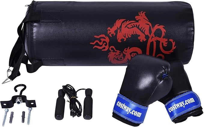 Set da Boxe con Sacco Pieno, Guanti, Catena e Corda per Saltare, Box Portatile per Bambini, Esercizio Fisico