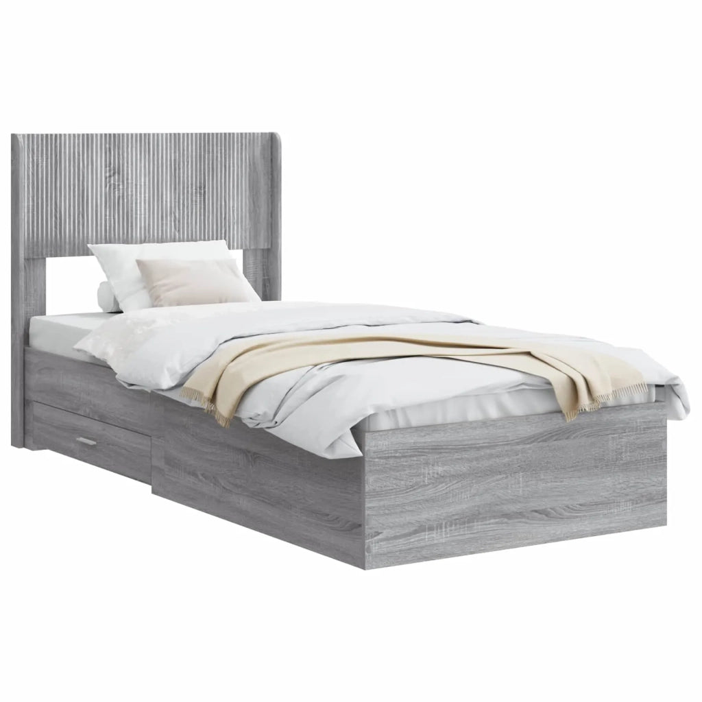 Letto singolo | Letto per adulti | Struttura del letto con stoccaggio e testata Sonoma grigio