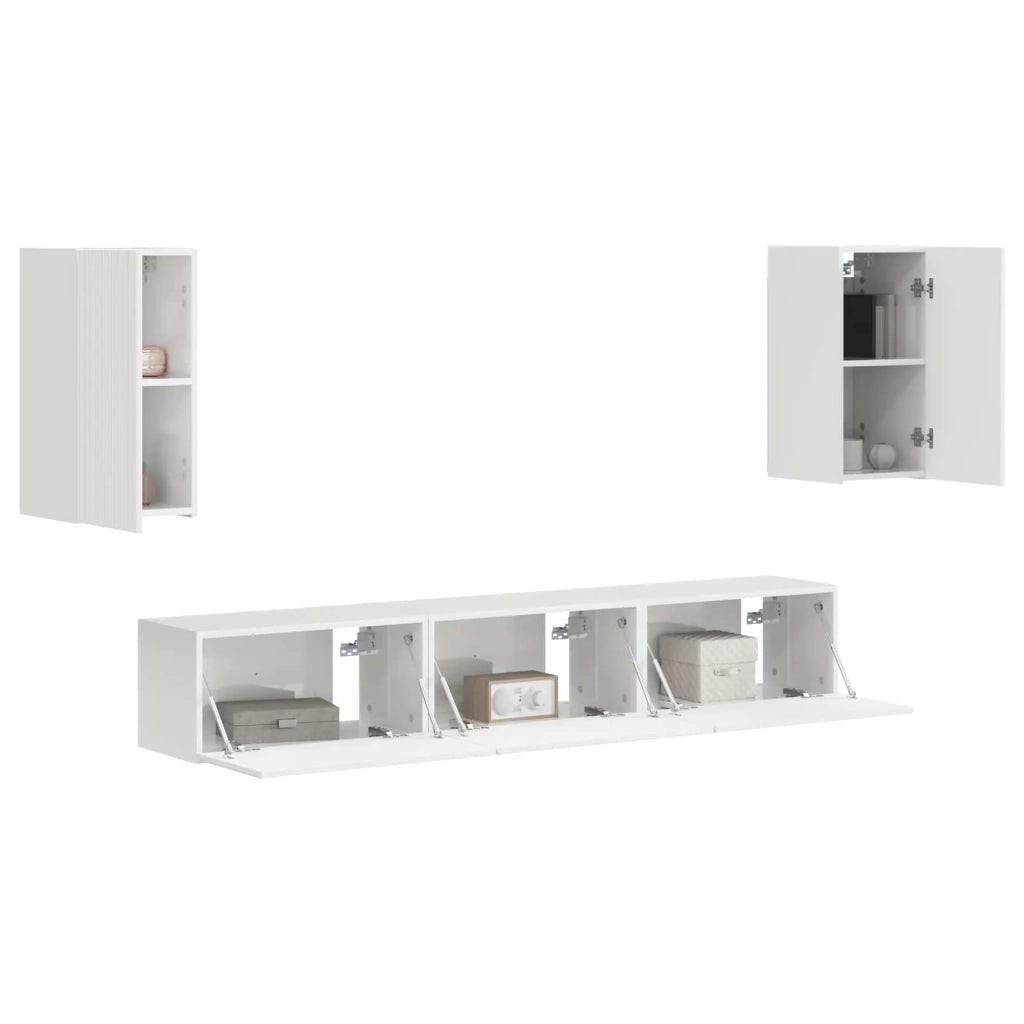Set mobile TV 5 pz | Armadietto TV | Mobile Porta TV Bianco Lucido Legno multistrato