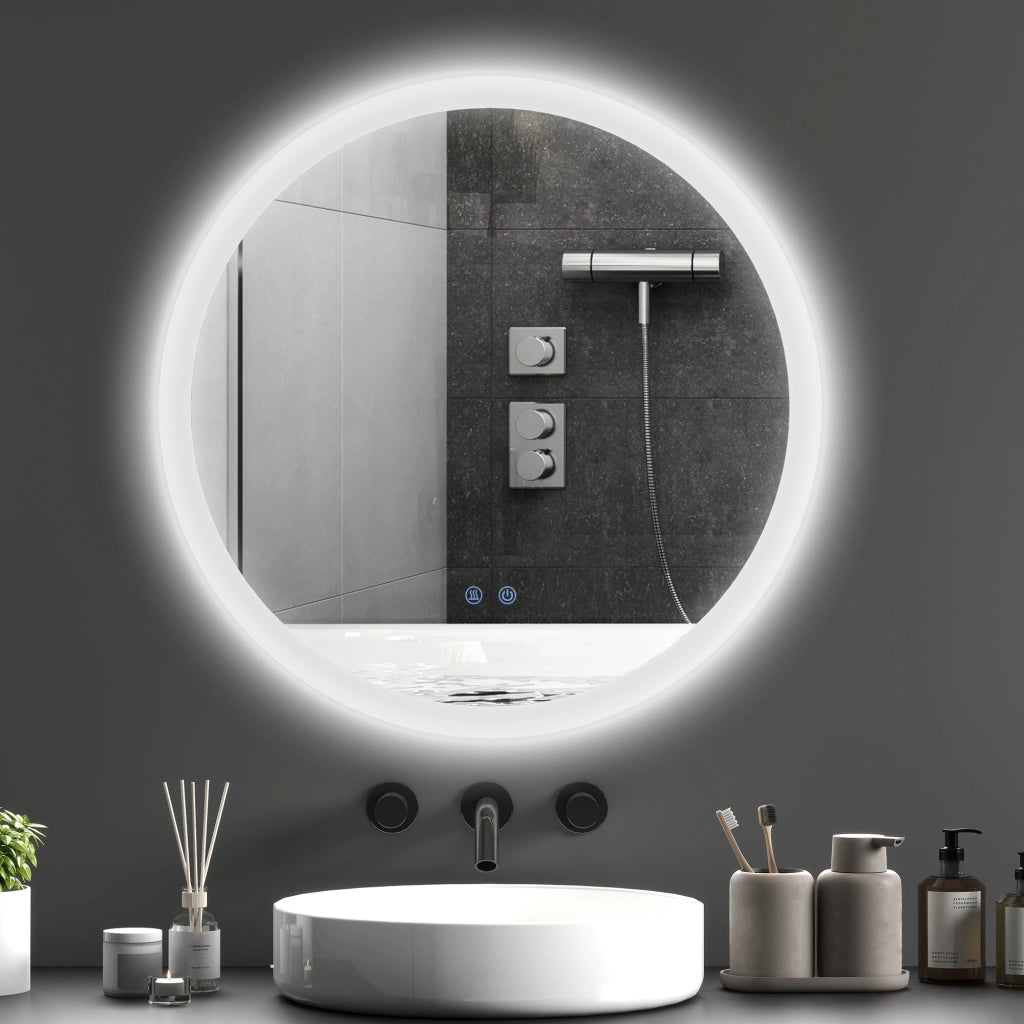 Specchio Bagno LED Antiappannamento ¨C Xylo ¨C Metallo e Vetro, 3 Colori Regolabili, ?70x3 cm