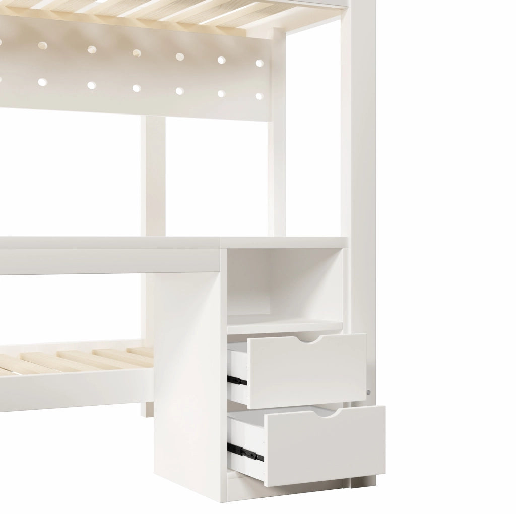 Letto a castello con scrivania, cassetti e luce LED 140x200/90x200