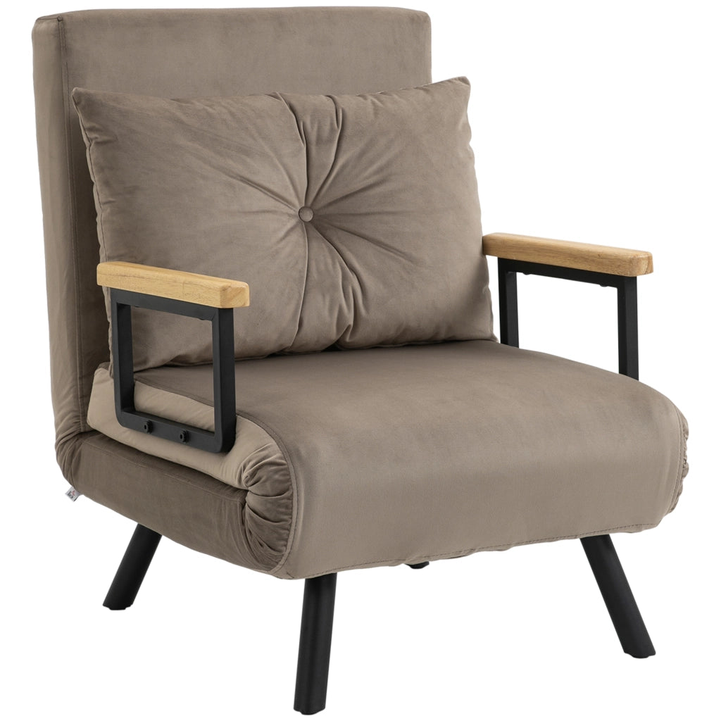Poltrona Letto Imbottita 3 in 1 con Schienale Reclinabile in 5 Posizioni e Cuscino, 63x73x81 cm, Grigio