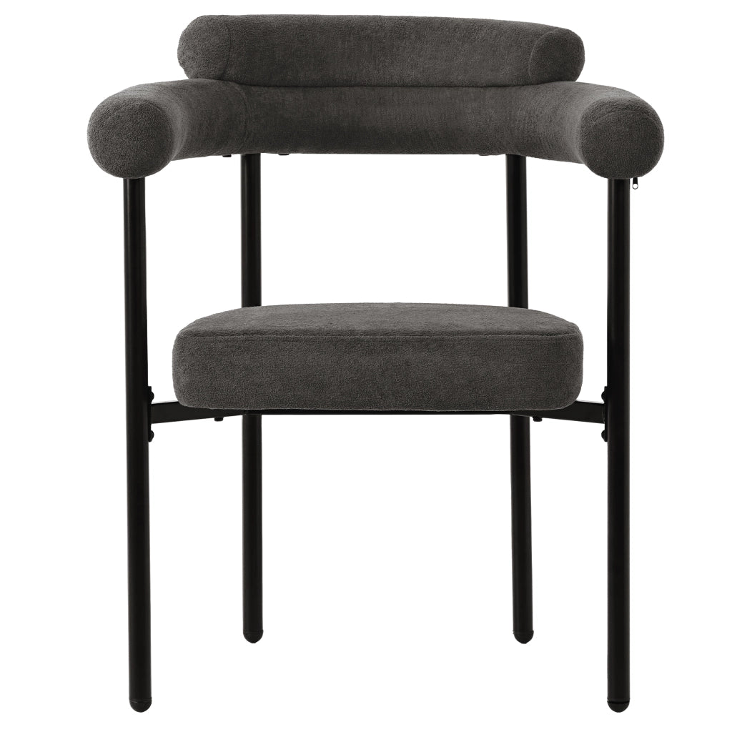 Sedia da Pranzo Poltrona Ergonomica Seduta Ampia con Struttura in Ferro e Tessuto Scamosciato Grigio Scuro
