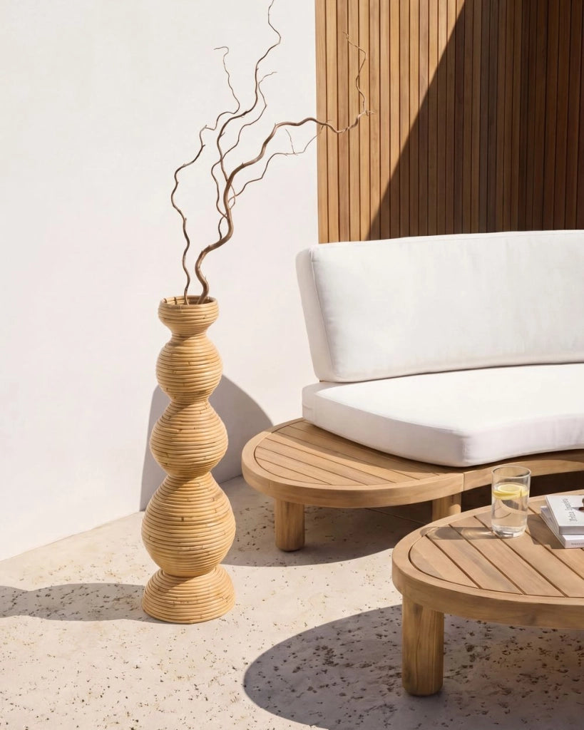 Vaso decorativo in rattan naturale intrecciato, 70 cm, arredamento per la casa in stile boho-rustico, per interni ed esterni