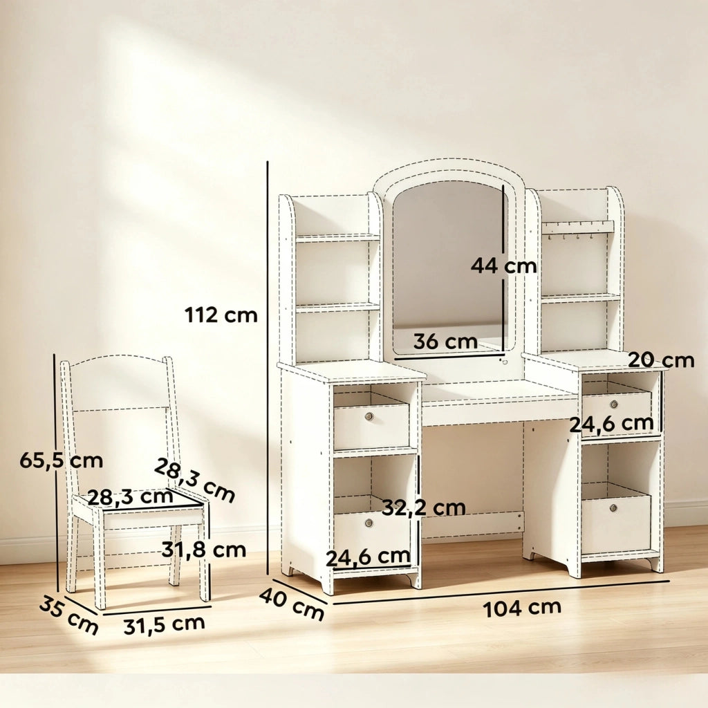 Set da parrucchiere per bambini con sgabello e specchio a LED, tavolo da trucco per bambini dai 3 agli 8 anni.