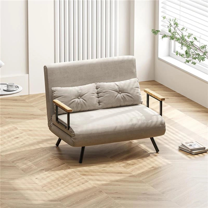 DIVANO LETTO 3 IN 1 IN TESSUTO EFFETTO VELLUTO CON SCHIENALE REGOLABILE E 2 CUSCINI 102X73X81 CM BIANCO CREMA