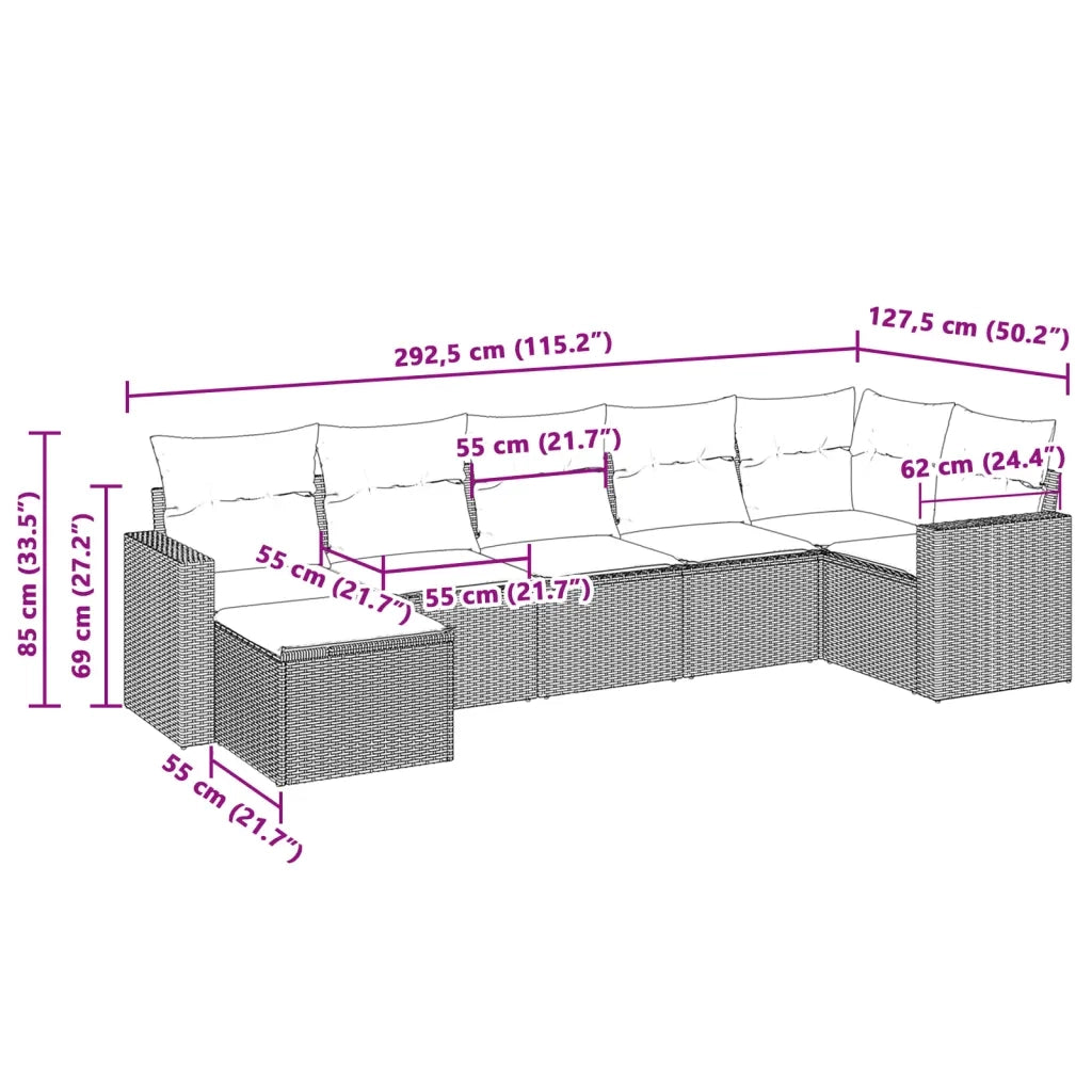 Set Divani da Giardino 7pz con Cuscini Grigio Chiaro Polyrattan