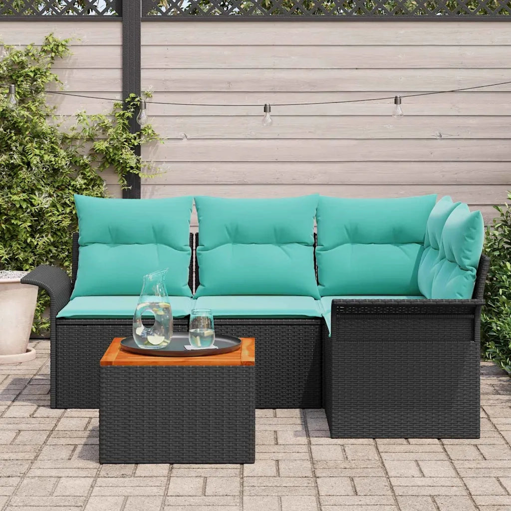 Set Divano da Giardino con cuscino 5 pcs Nero polyrattan 3347326