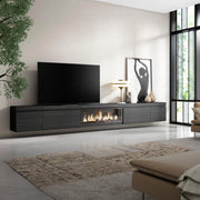 Mobile TV Soggiorno, 368x35x45, Camino elettrico XXL, da appendere, Nero RF3685