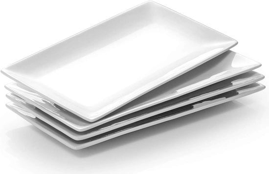 Set di piatti rettangolari bianchi da 30,5 cm - Piatti eleganti per occasioni speciali - Resistenti alla lavastoviglie e al forno - Set da 4