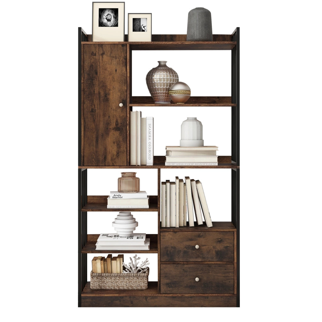Libreria 100.0x30.0x173.5 cm con cassetti e armadietti in pannello truciolare marrone e nero