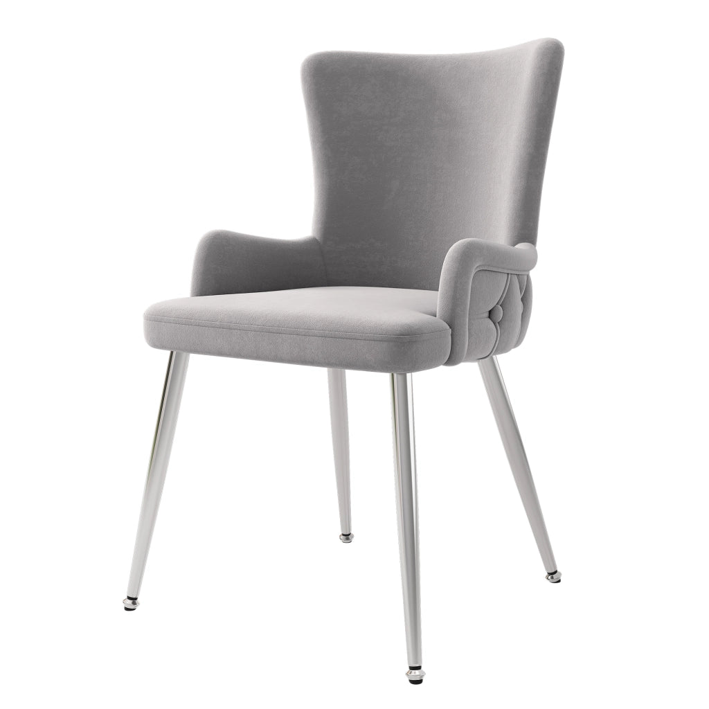 Sedia da pranzo 2 pezzi in velluto con gambe metalliche stabili, design moderno grigio e argento