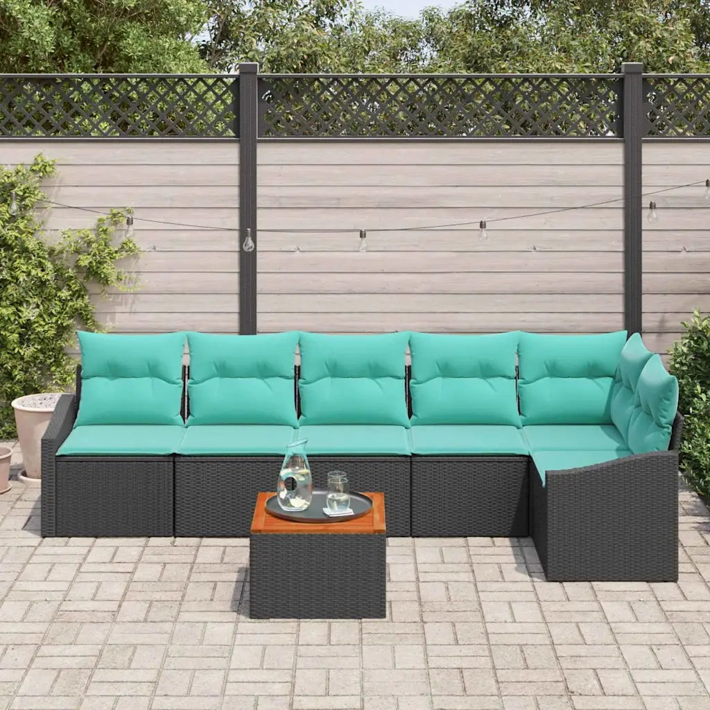 Set Divano da Giardino con cuscino 7 pcs Nero polyrattan 3347844