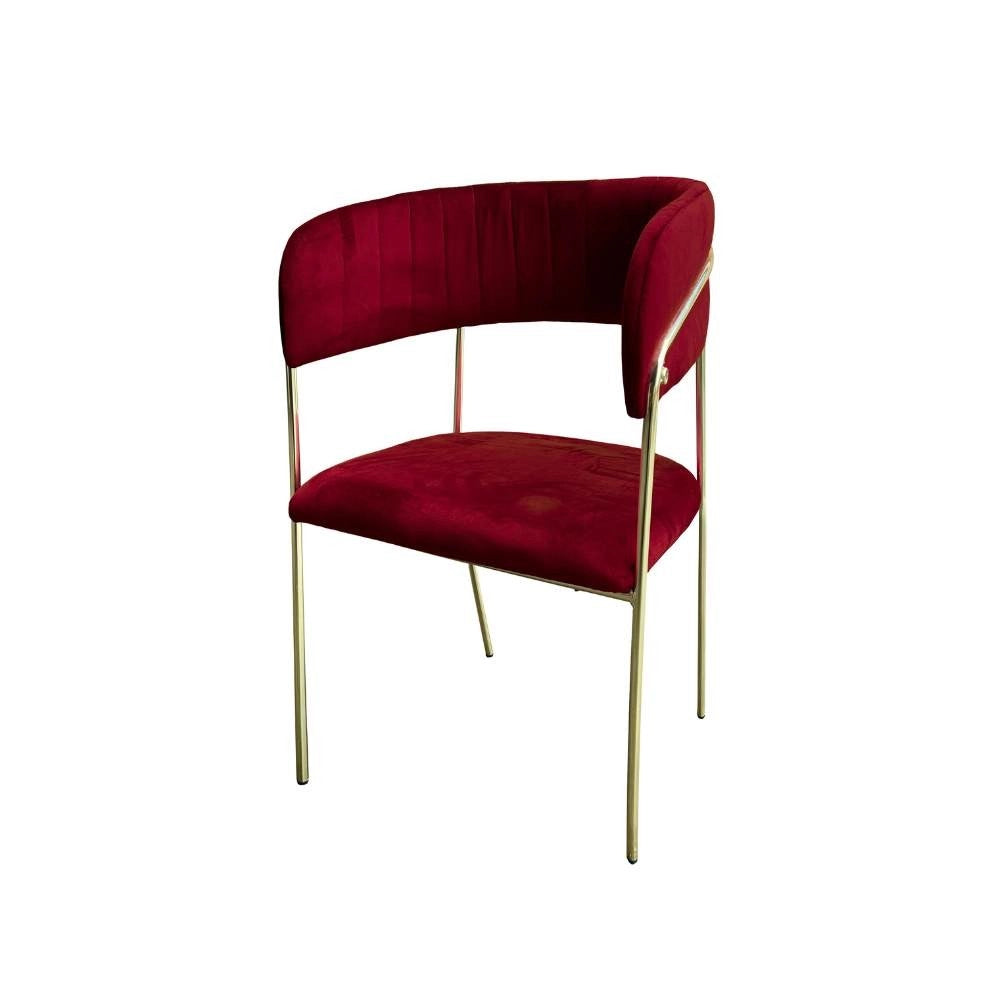 Set 4 Sedia tessuto rosso scuro e struttura oro Key