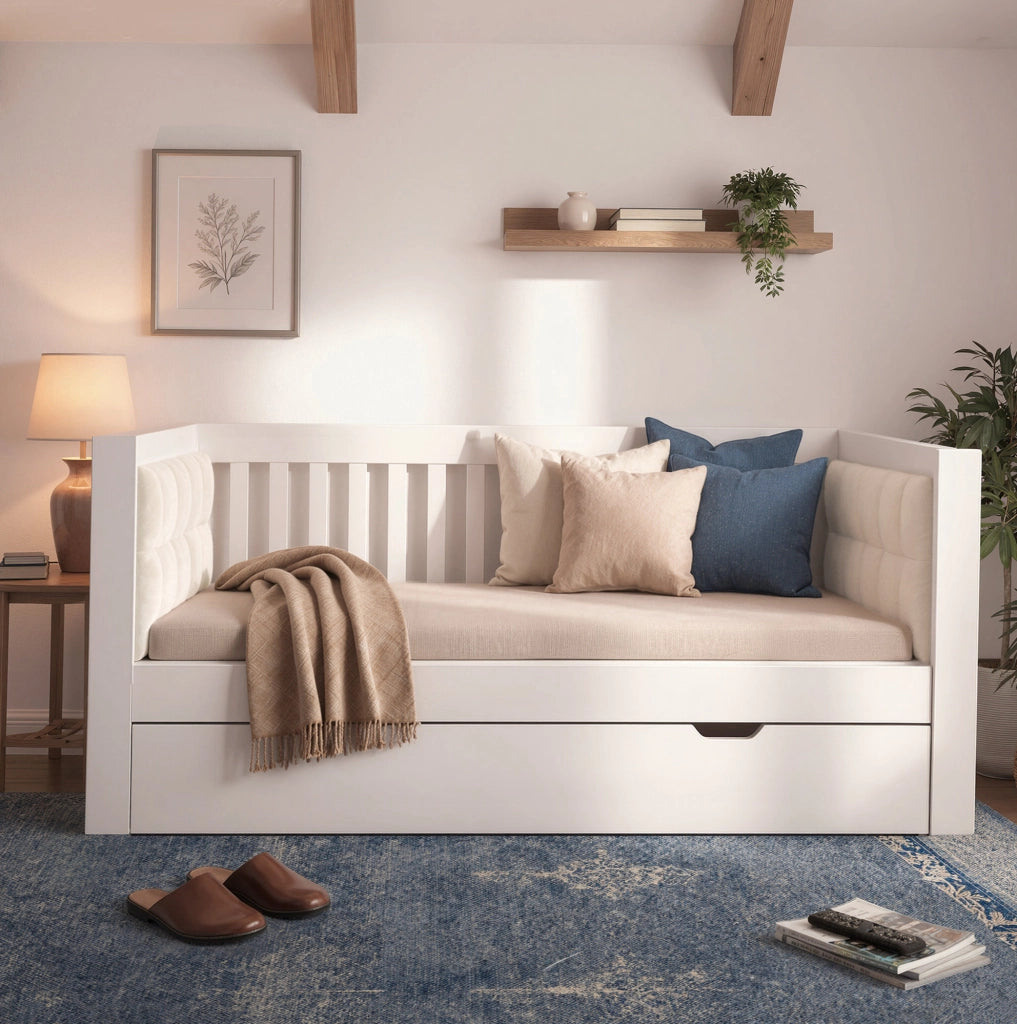 Letto da giorno con letto estraibile 90x200 cm; legno di pino bianco