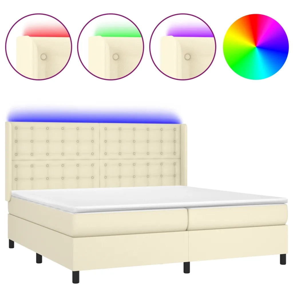 Giroletto a Molle con Materasso e LED Crema 200x200 cm